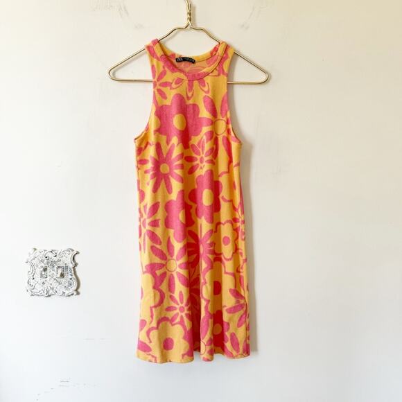 Zara Jacquard Terry Daisy Mini Dress S Retro Tennis - Picture 3 of 7